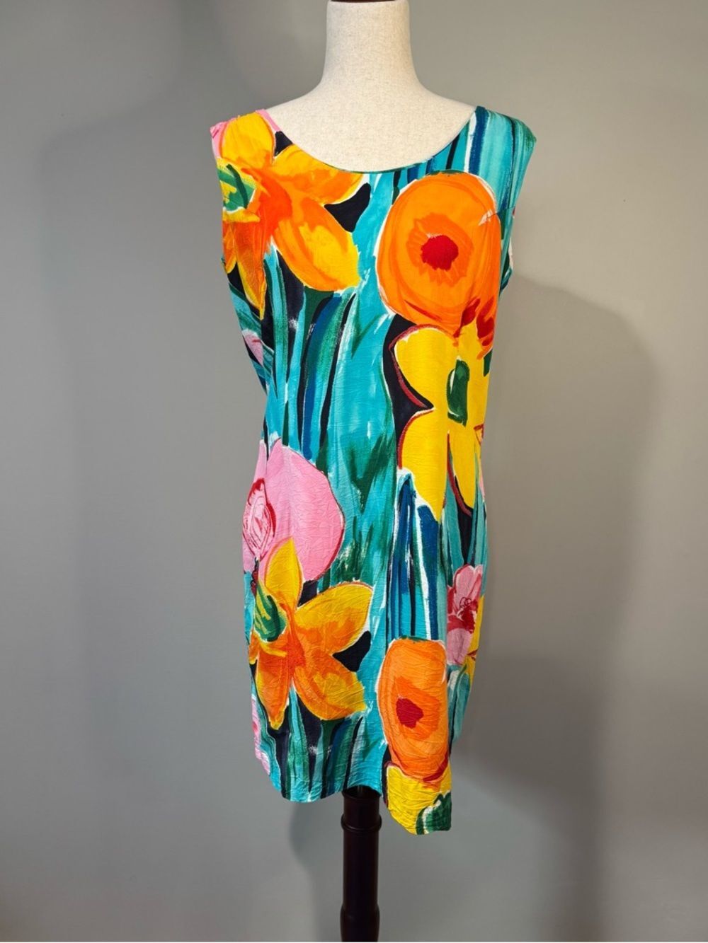 Jams World Vintage Bright Floral Sleeveless Shift Dress Tropical Size 11 S/M